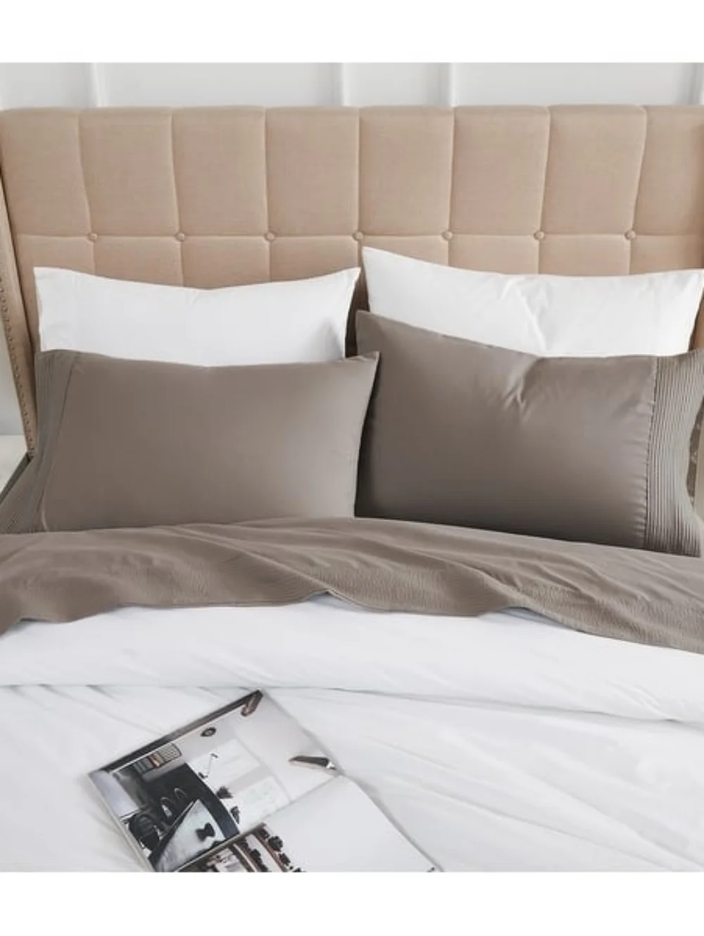 SOUTHSHORE LINENS Vilano 21-in Extra Deep Pocket Pleated Sheet Set QN Dark Taupe